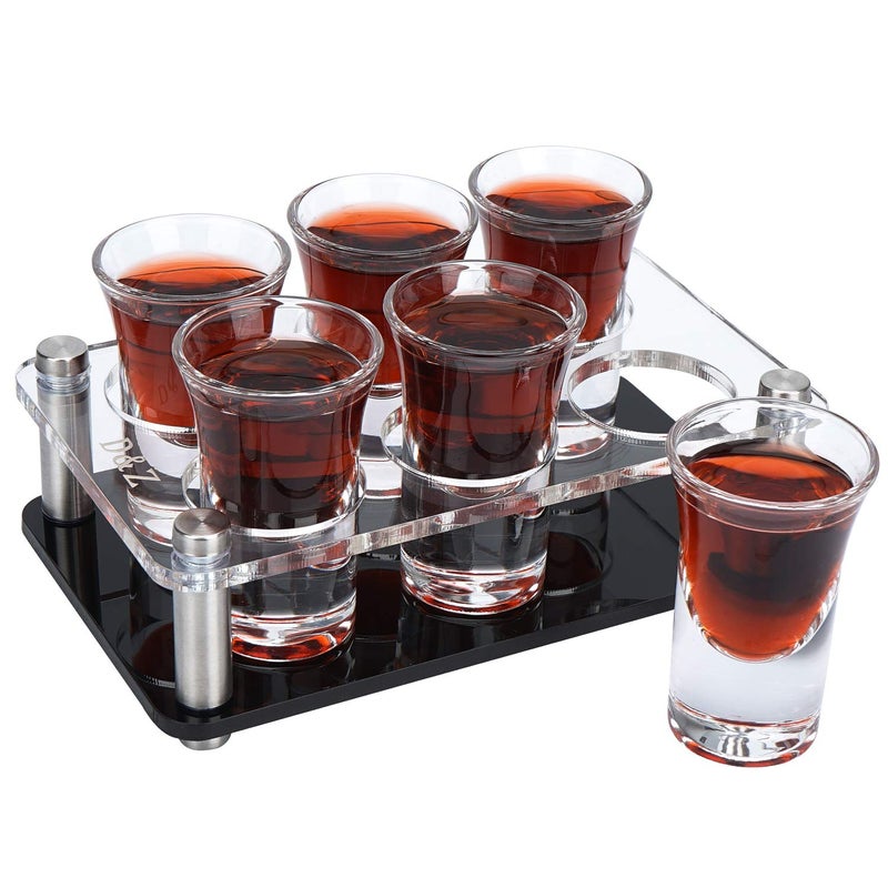 DZ D&Z Shot Glass Set of 6 with Serving Tray, Stylish and Modern Holder for Drinking, Serving, Display and Storage, 1 oz (30 ml) Tasting Glass for Restaurant, Bar, Family Gathering, Handy Party Tool - Image 1